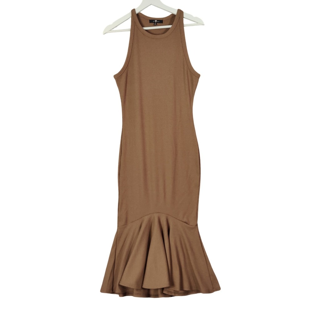 7 For All Mankind Womens Minimalist Chic Mermaid Dress M Brown Ribbed High‎ Neck